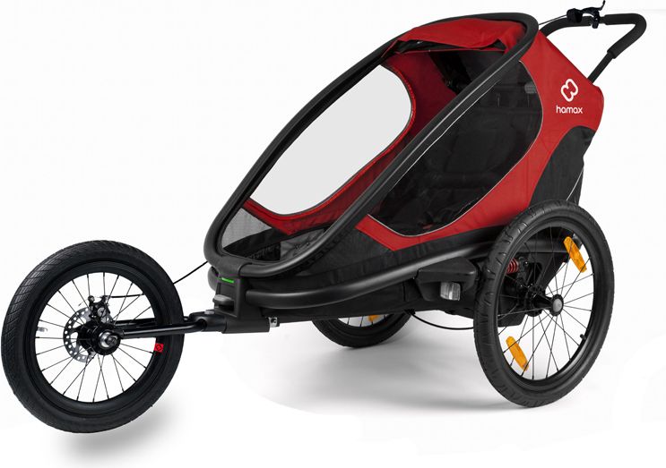 HAMAX Outback One - jednomístný vozík za kolo vč. ramena + kočárkový set - Red/Black, polohovací - obrázek 4