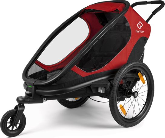 HAMAX Outback One - jednomístný vozík za kolo vč. ramena + kočárkový set - Red/Black, polohovací - obrázek 6