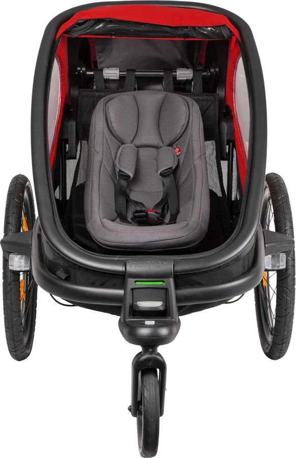 HAMAX Outback One - jednomístný vozík za kolo vč. ramena + kočárkový set - Red/Black, polohovací - obrázek 7