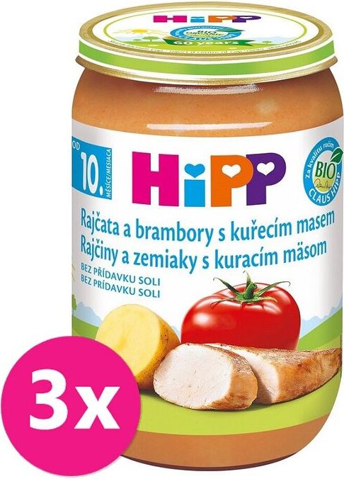 3x HiPP Příkrm masozeleninový Rajčata a brambory s kuřecím masem BIO 220 g, 10m+ - obrázek 1