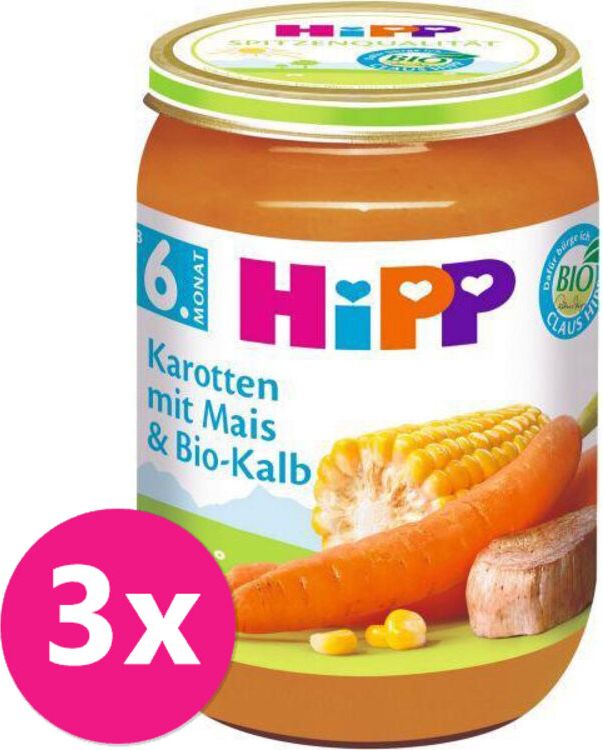 3x HiPP BIO Mrkev s kukuřicí a BIO telecím masem (6m+) 190 g - obrázek 1