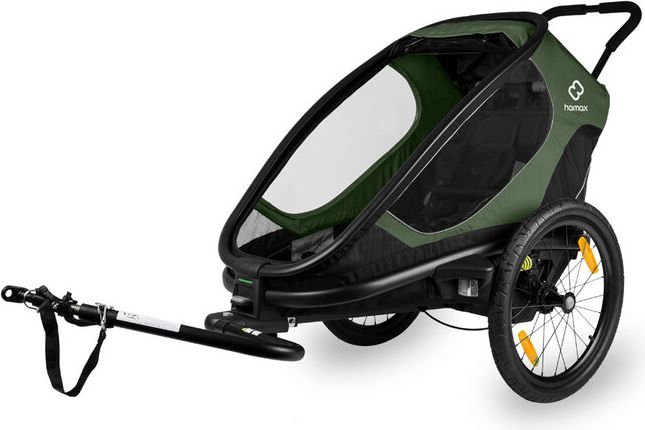 HAMAX Outback One - jednomístný vozík za kolo vč. ramena + kočárkový set - Green/Black, polohovací - obrázek 1