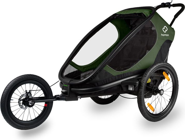 HAMAX Outback One - jednomístný vozík za kolo vč. ramena + kočárkový set - Green/Black, polohovací - obrázek 4
