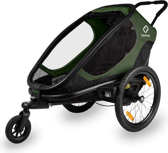 HAMAX Outback One - jednomístný vozík za kolo vč. ramena + kočárkový set - Green/Black, polohovací - obrázek 6