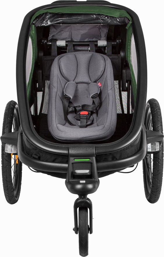 HAMAX Outback One - jednomístný vozík za kolo vč. ramena + kočárkový set - Green/Black, polohovací - obrázek 7