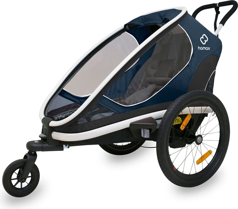 HAMAX Outback One - jednomístný vozík za kolo vč. ramena + kočárkový set - Navy/White, polohovací - obrázek 2