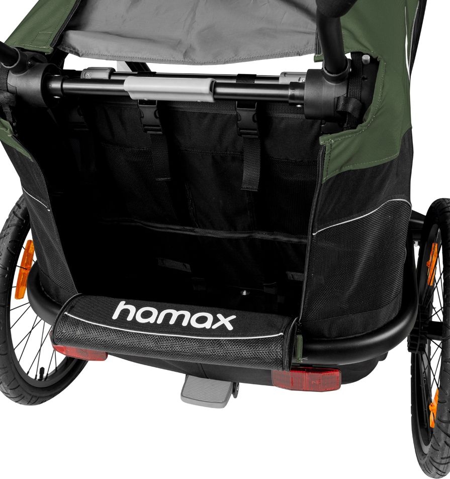 HAMAX Outback 2v1 - dvoumístný vozík za kolo vč. ramena + kočárkový set - Green/Black, polohovací - obrázek 5