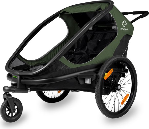 HAMAX Outback 2v1 - dvoumístný vozík za kolo vč. ramena + kočárkový set - Green/Black, polohovací - obrázek 6