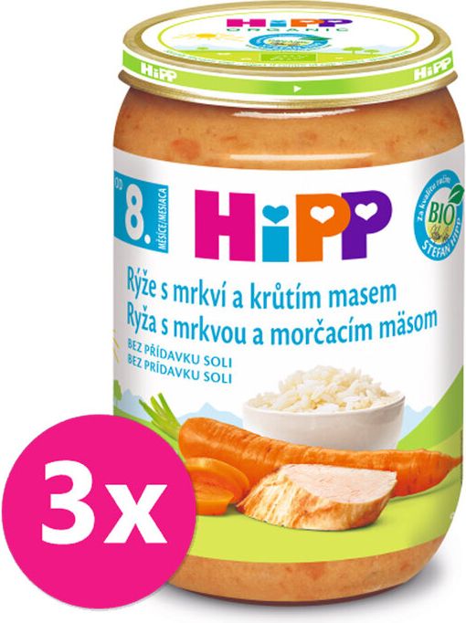 3x HiPP Rýže s karotkou a krůtím masem (220 g) - maso-zeleninový příkrm - obrázek 1