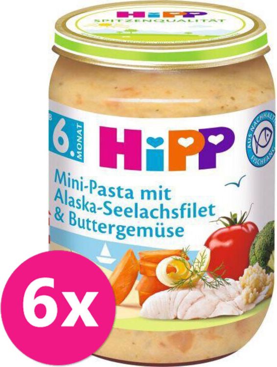 6x HiPP Mini těstoviny s aljašskou treskou v máslové zelenině (6m+) 190 g - obrázek 1