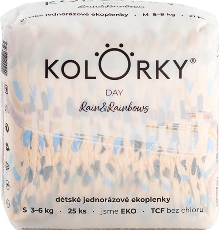 8x KOLORKY DAY Pleny jednorázové eko, déšť&duhy S (3-6 kg) 25 ks - obrázek 2