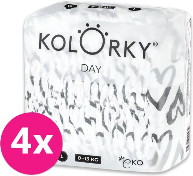 4x KOLORKY DAY Pleny jednorázové eko, srdce L (8-13 kg) 19 ks - obrázek 1