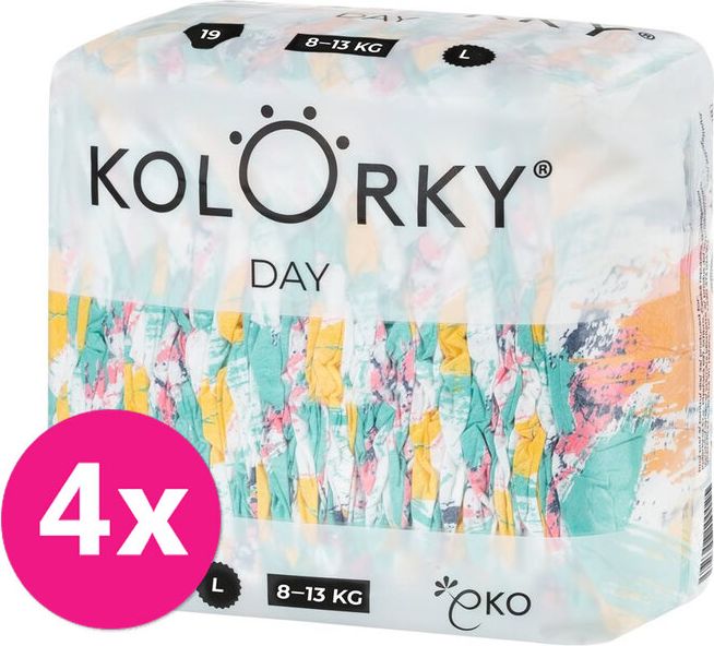 4x KOLORKY DAY Pleny jednorázové eko, štětec L (8-13 kg) 19 ks - obrázek 1