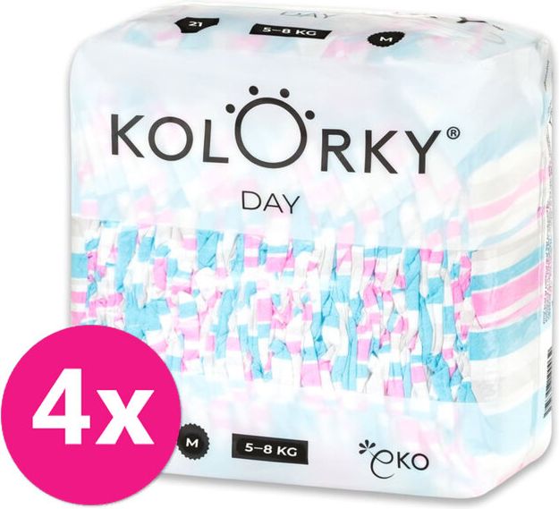 4x KOLORKY DAY Pleny jednorázové eko, pruhy M (5-8 kg) 21 ks - obrázek 1