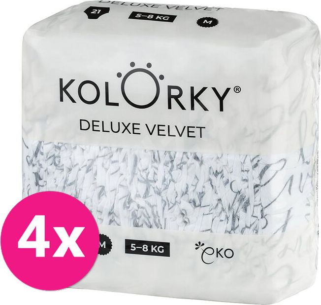 4x KOLORKY DELUXE VELVET Pleny jednorázové eko se sametovým povrchem M (5-8 kg) 21 ks - obrázek 1