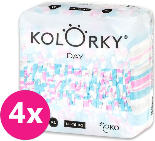 4x KOLORKY DAY Pleny jednorázové eko, pruhy XL (12-16 kg) 17 ks - obrázek 1