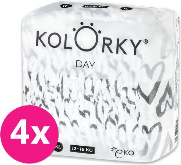 4x KOLORKY DAY Pleny jednorázové eko, srdce XL (12-16 kg) 17 ks - obrázek 1
