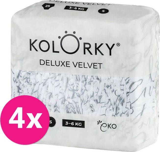 4x KOLORKY DELUXE VELVET Pleny jednorázové eko se sametovým povrchem S (3-6 kg) 25 ks - obrázek 1