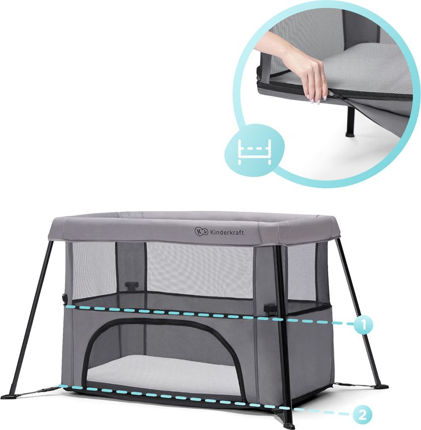 KINDERKRAFT Postýlka dětská 2v1 MOVI Grey - obrázek 3