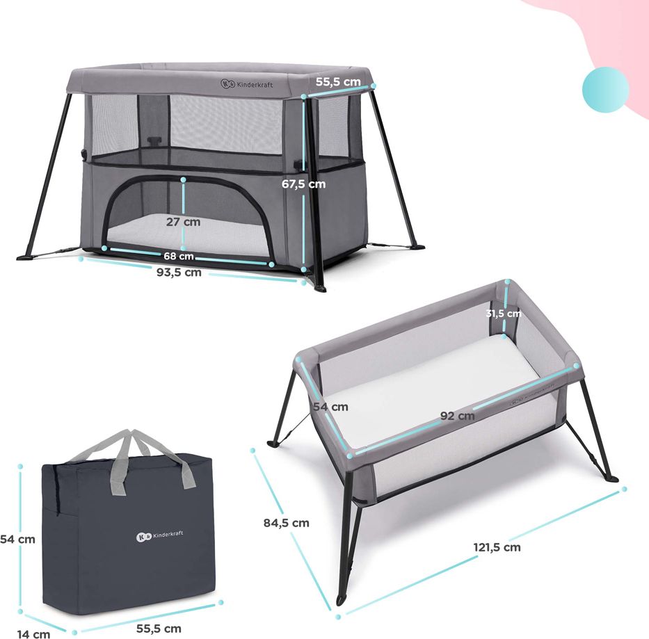 KINDERKRAFT Postýlka dětská 2v1 MOVI Grey - obrázek 13