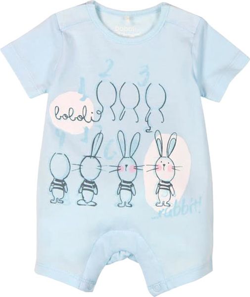 BOBOLI Krátký letní overálek králíčci, 62 cm - bleděmodrá/potisk, kluci - obrázek 4