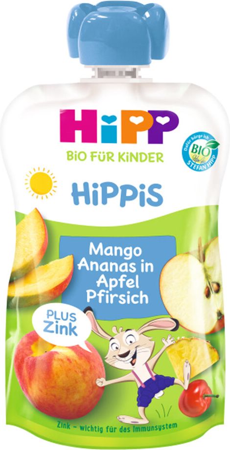 HiPP BIO Jablko-Broskev-Mango-Ananas + zinek od uk. 1. roku, 100 g - obrázek 1