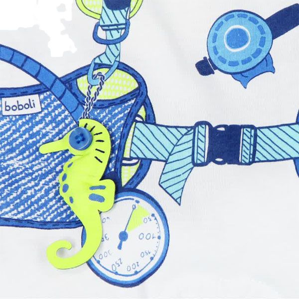 BOBOLI Krátký letní overal moře, 56 cm - bílá/modrá, kluci - obrázek 2