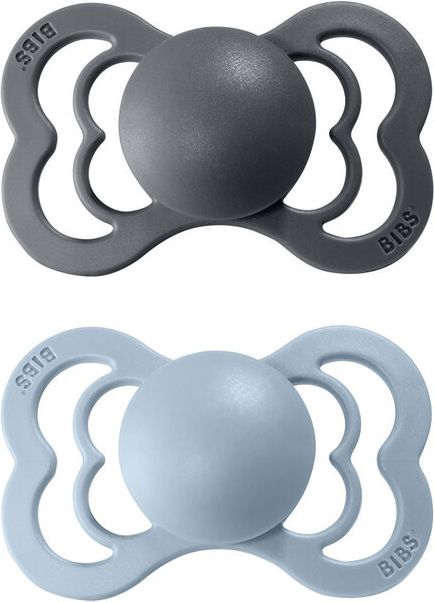 BIBS Supreme dudlíky ortodontické ze silikonu 2 ks, velikost 2, Iron/Baby Blue - obrázek 1