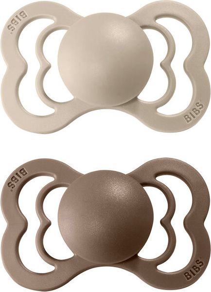 BIBS Supreme dudlíky ortodontické ze silikonu 2 ks, velikost 2, Vanilla/Dark Oak - obrázek 1
