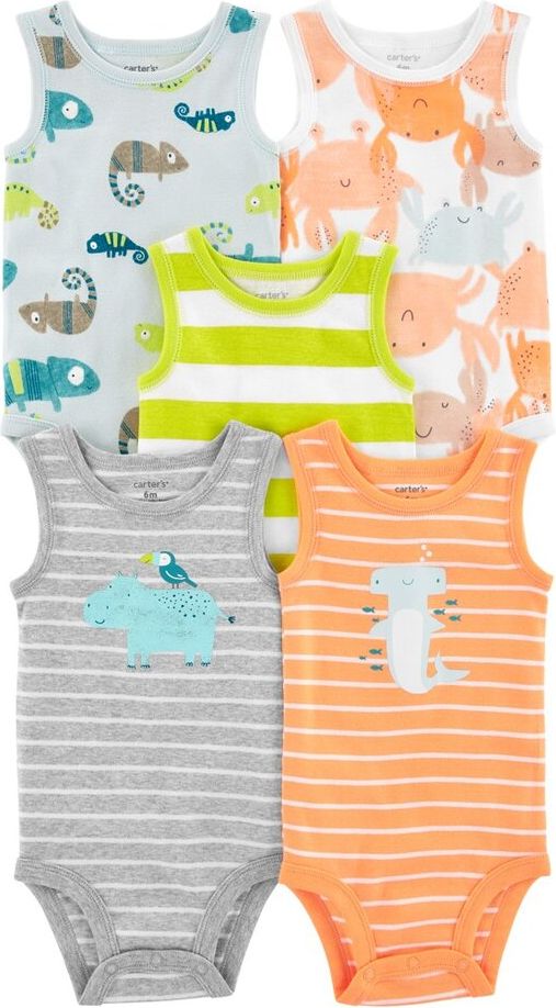 CARTER'S Body bez rukávů Stripes Animals kluk 5ks 24m - obrázek 1