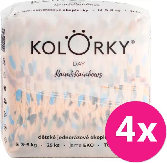 4x KOLORKY DAY Pleny jednorázové eko, déšť&duhy S (3-6 kg) 25 ks - obrázek 1