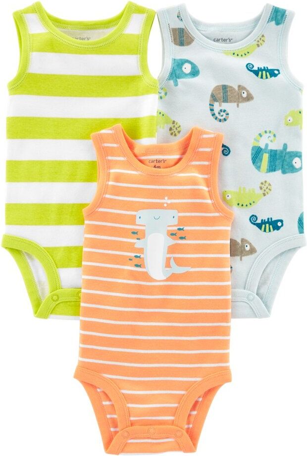 CARTER'S Body bez rukávů Stripes Animals kluk 3ks 18m - obrázek 1