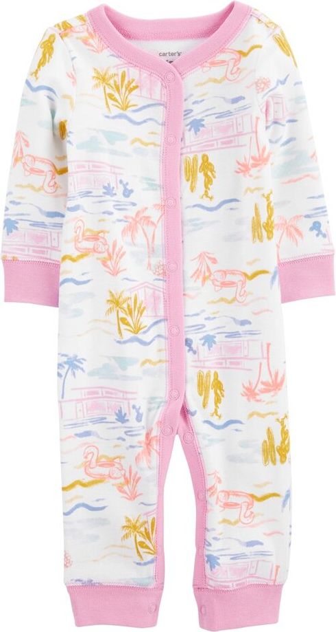 CARTER'S Overal bez nožiček na druky Sleep&Play Pink Palm holka NB/vel. 56 - obrázek 1