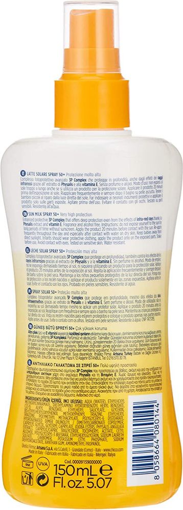 CHICCO Dětský sprej na opalování SPF 50+ 150ml + Dětské mléko po opalování 150ml - obrázek 3