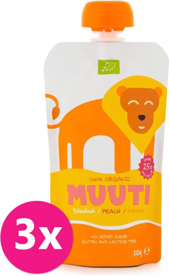 SALVEST Muuti BIO Banán broskev a mango s rýžovým proteinem 3 x 110 g - obrázek 1