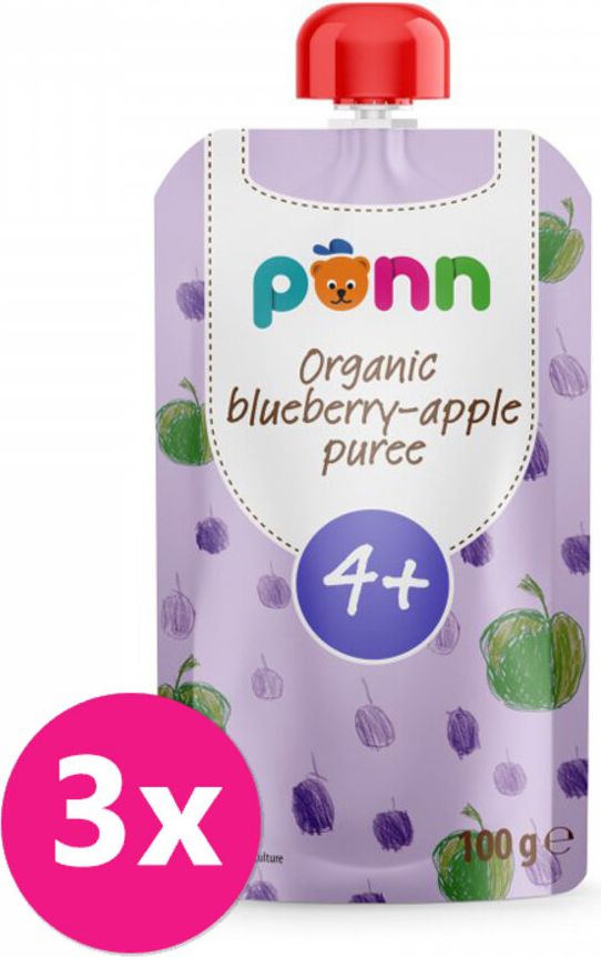 Salvest Põnn SALVEST Ponn BIO Jablko s borůvkami 3 x 100 g - obrázek 1
