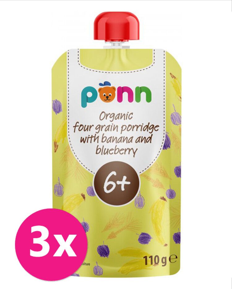 Salvest Põnn SALVEST Ponn BIO Pyré Banán s borůvkou a obilnými vločkami 3 x 110 g - obrázek 1