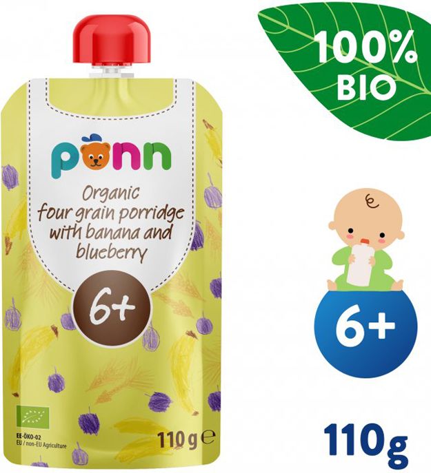 Salvest Põnn SALVEST Ponn BIO Pyré Banán s borůvkou a obilnými vločkami 3 x 110 g - obrázek 4