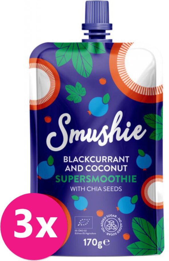 Salvest Smushie BIO Ovocné smoothie s černým rybízem, kokosovým mlékem a chia semínky 3 x 170 g - obrázek 1