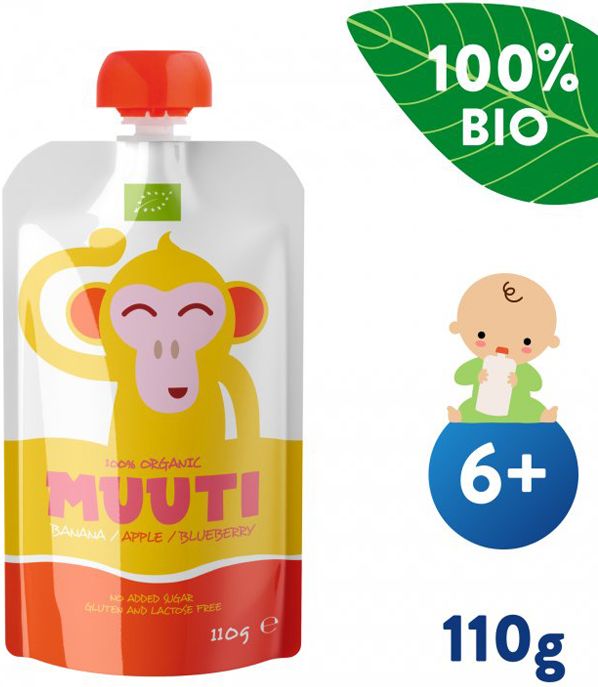 SALVEST Muuti BIO Banán jablko a borůvky 3 x 110 g - obrázek 3