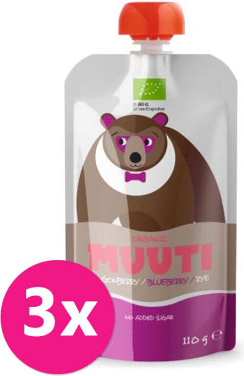 SALVEST Muuti BIO Ovocné pyré s brusinkami borůvkami a ovesnými vločkami 3 x 110 g - obrázek 1