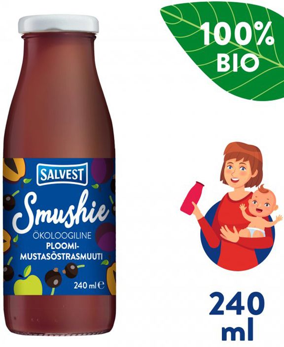 SALVEST Smushie BIO Smoothie ovocné s černým rybízem a švestkami 3 x 240 ml - obrázek 3