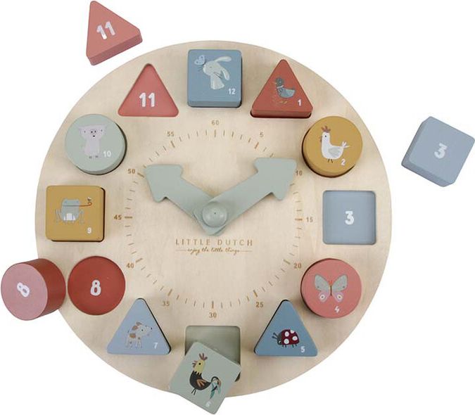 LITTLE DUTCH Hodiny s puzzle kostkami dřevěné - obrázek 1