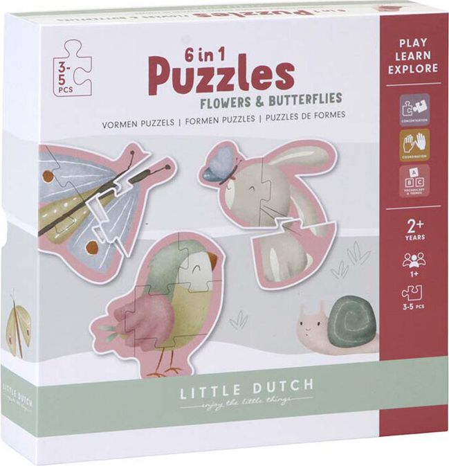 LITTLE DUTCH Puzzle 6v1 Květiny a motýli - obrázek 1