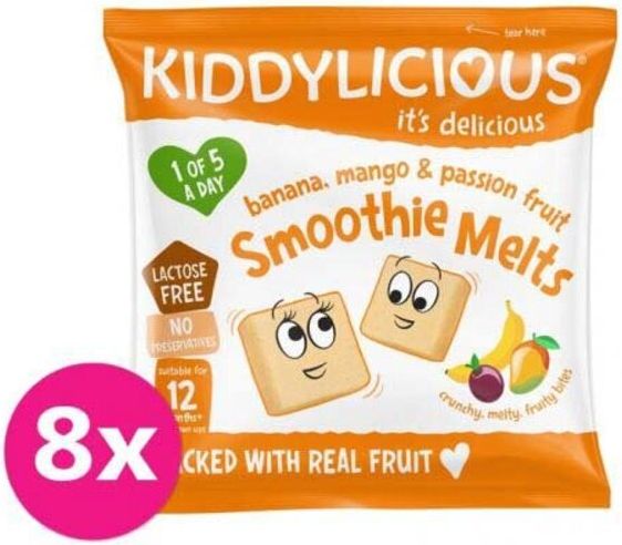 KIDDYLICIOUS Ovocné polštářky z banánu, manga a marakuji 8 x 6g - obrázek 1