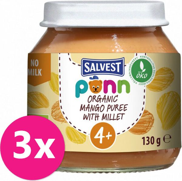 SALVEST Põnn BIO Pyré mangovo-banánové s jáhly 3 x 130 g - obrázek 1