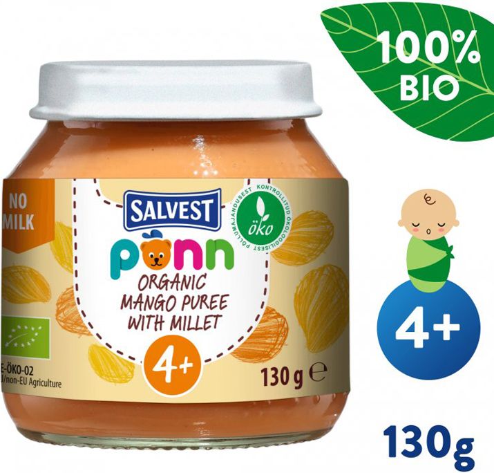 SALVEST Põnn BIO Pyré mangovo-banánové s jáhly 3 x 130 g - obrázek 3