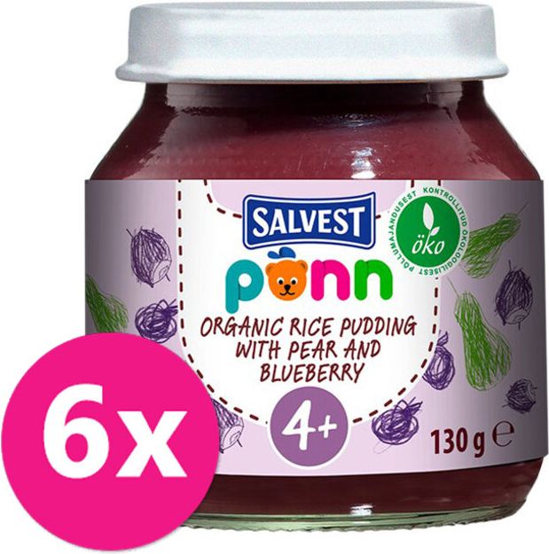 Salvest Põnn BIO Hruškovo borůvkové pyré s jáhly 6 x 130 g - obrázek 1