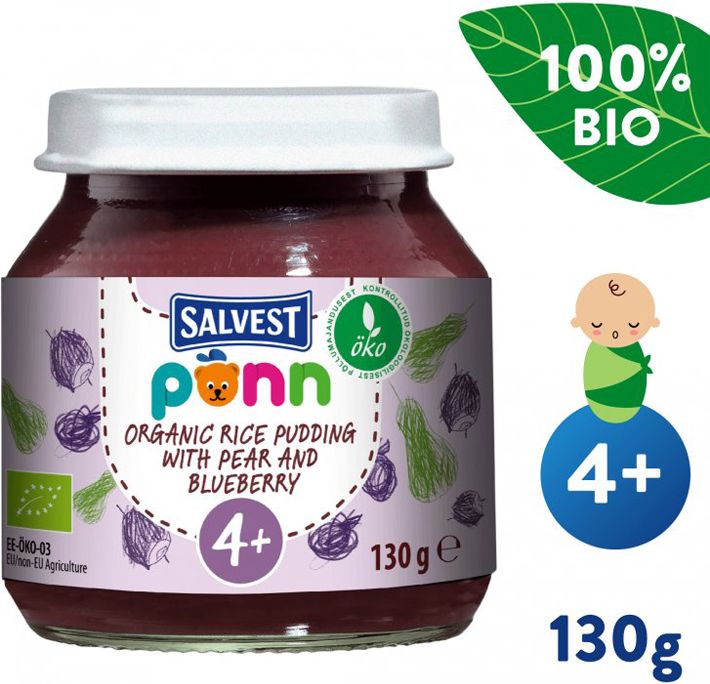 Salvest Põnn BIO Hruškovo borůvkové pyré s jáhly 6 x 130 g - obrázek 3