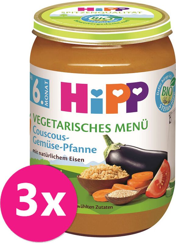 HiPP BIO Kuskus se zeleninou - vegetariánské menu od 6. měsíce 3 x 190 g - obrázek 1